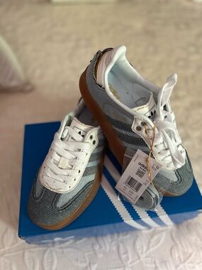 adidas Women Samba Sneakers in White, Gray & Brown Gum